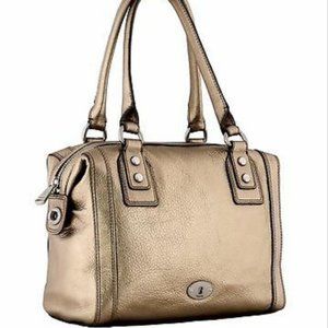 Fossil Marlow Leather Golden Satchel Bag Turnlock